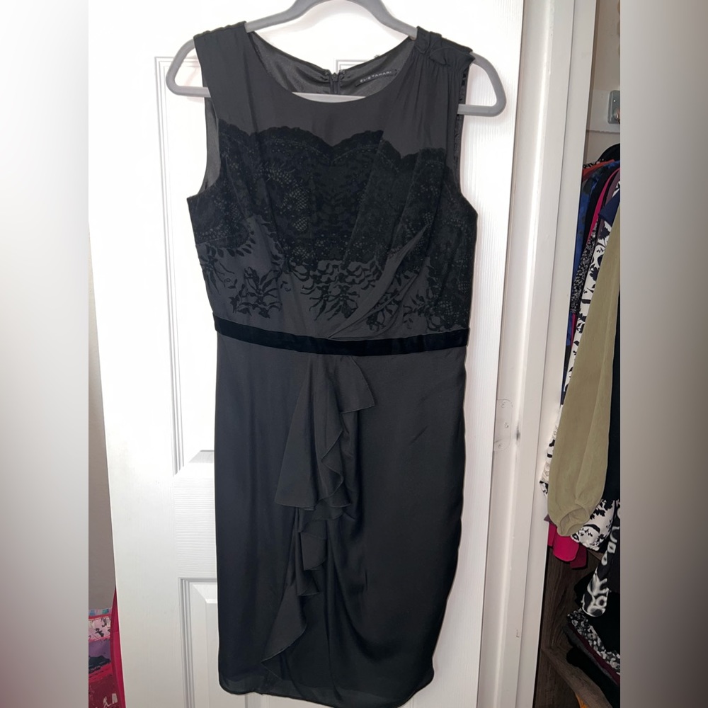 Elie Tahari Black Silk Velvet Detail Dress, Size M